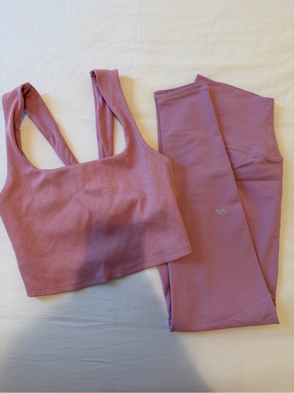 ALO Yoga Dusty Mauve Ribbed Crop Top & High-Waist Leggings Set